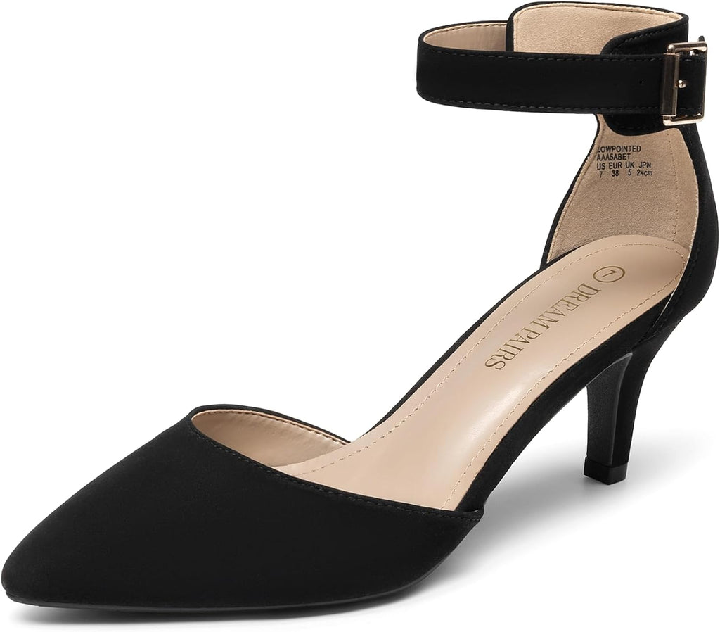 DREAM PAIRS Women's Kitten Heels Ankle Strap Pumps