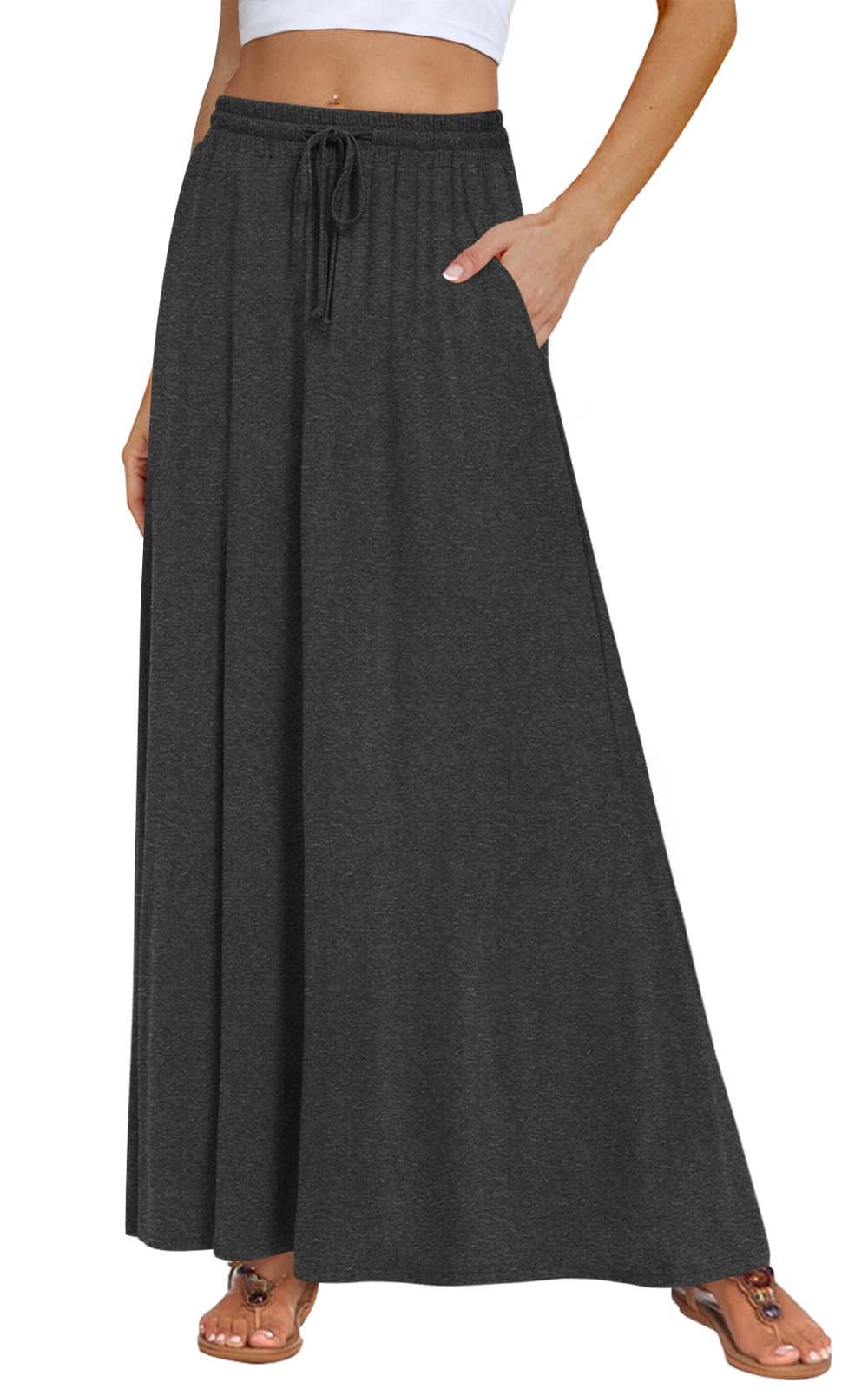 DB MOON Womens Maxi Skirt 2026 Casual Flowy Elastic High Waist Long Skirts with Pockets