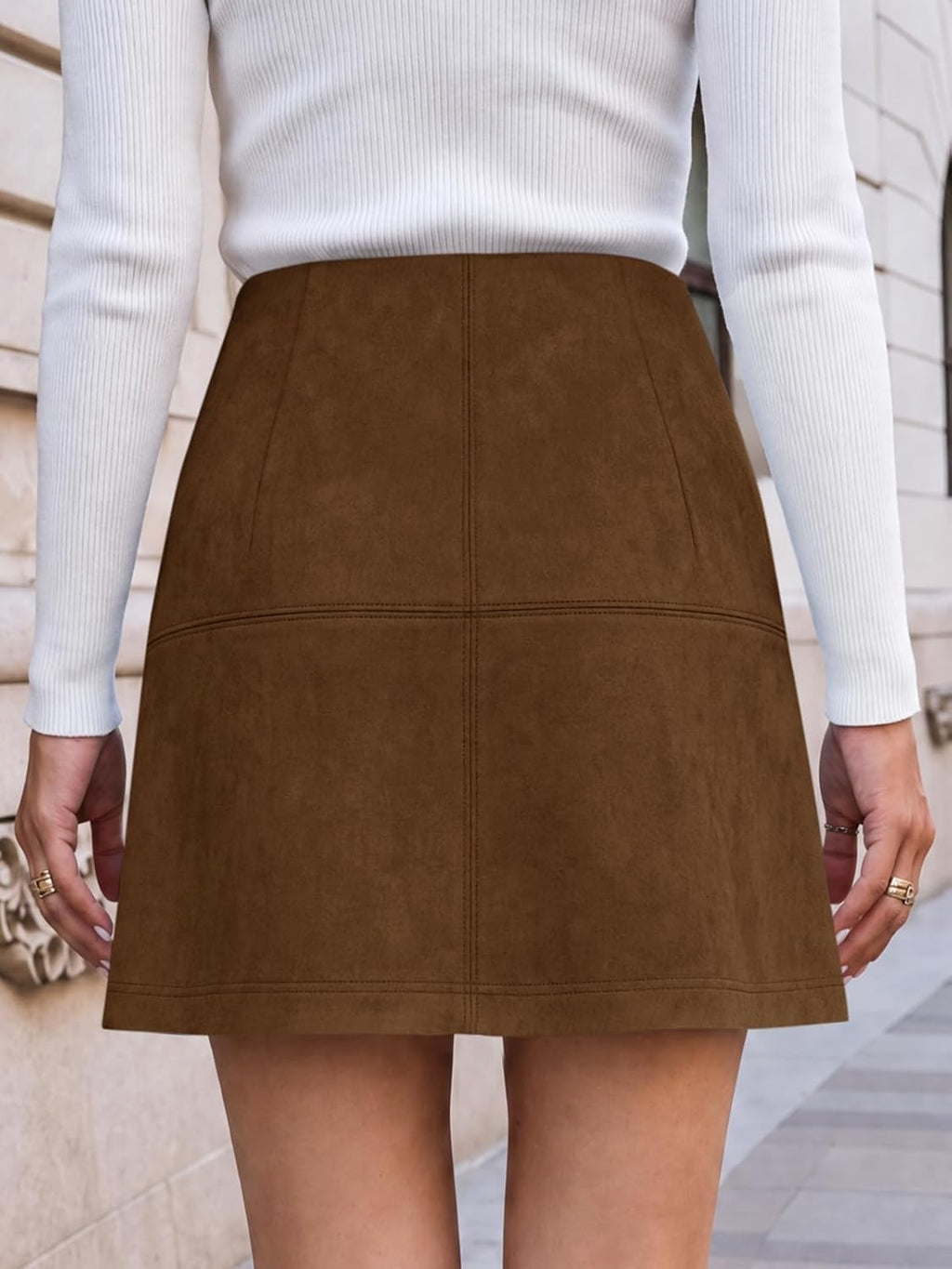 Tankaneo Womens High Waisted Mini Skirts Faux Suede A Line Short Skirts