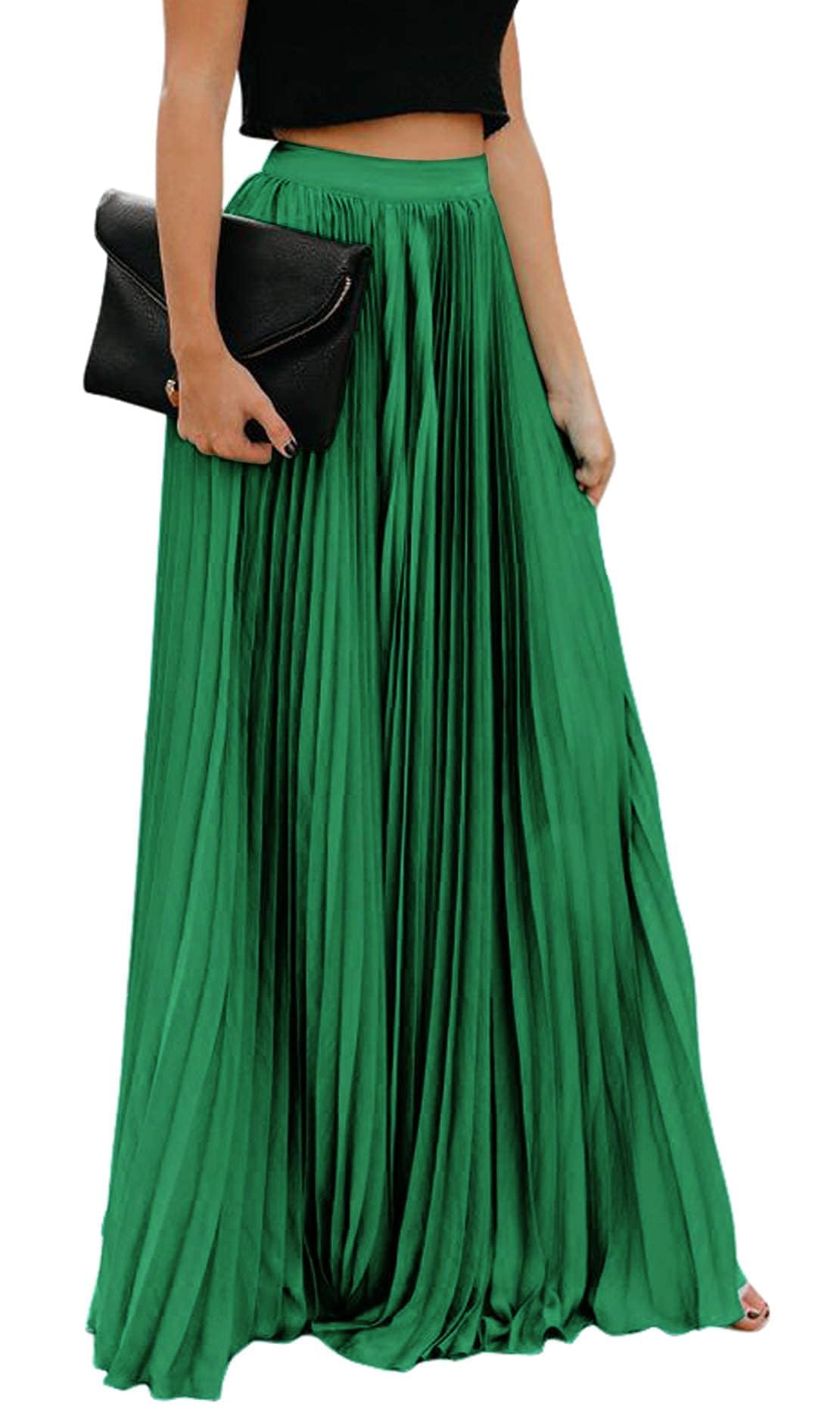 ebossy Women's High Waist Flowy Pleated Chiffon Maxi Skirt