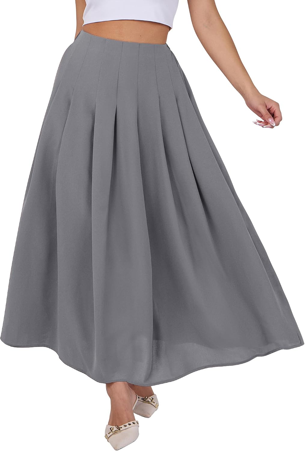 ANRABESS Womens Pleated Maxi Skirts High Waisted Ankle Length with Pockets