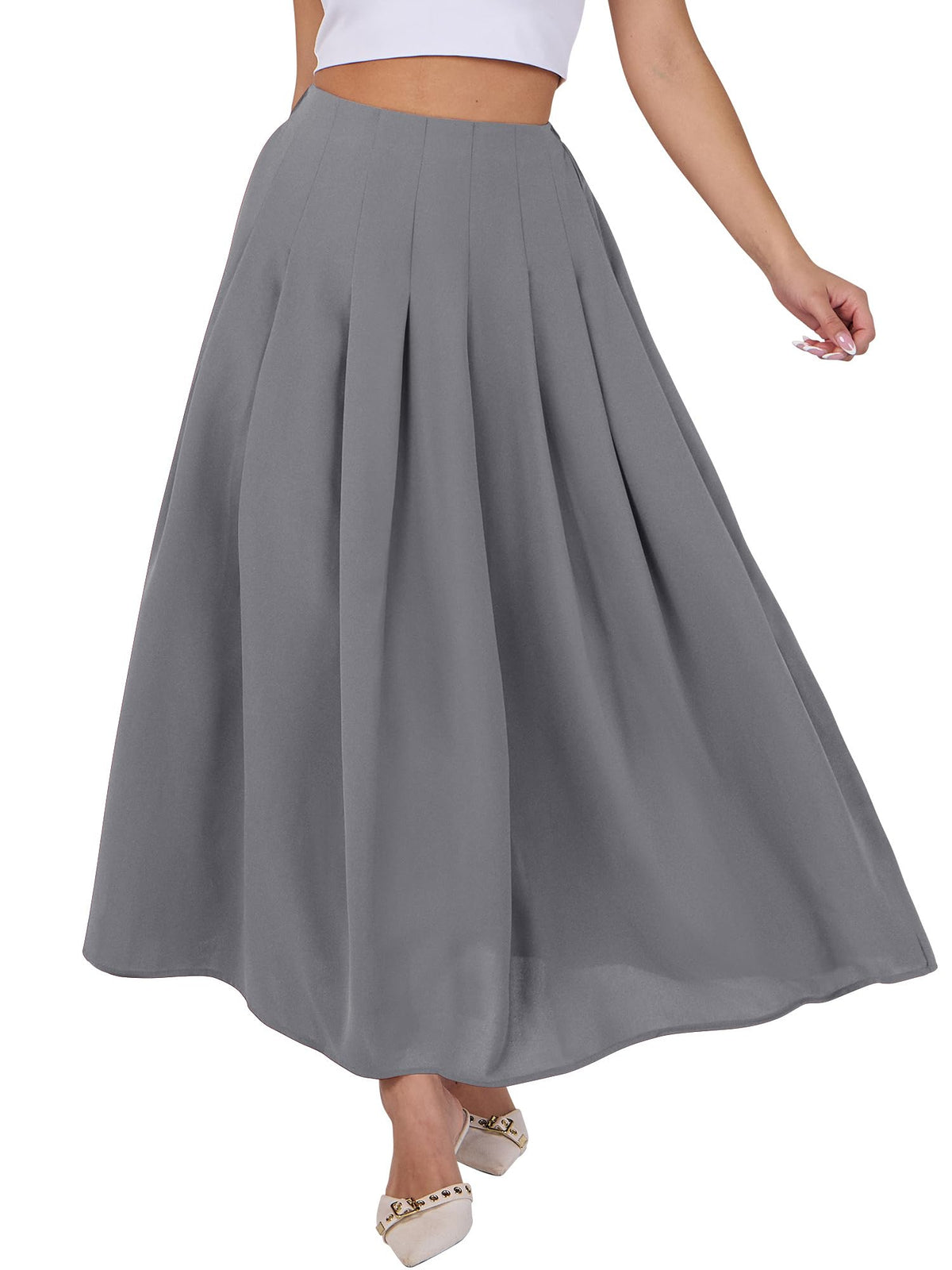 ANRABESS Womens Pleated Maxi Skirts High Waisted Ankle Length with Pockets