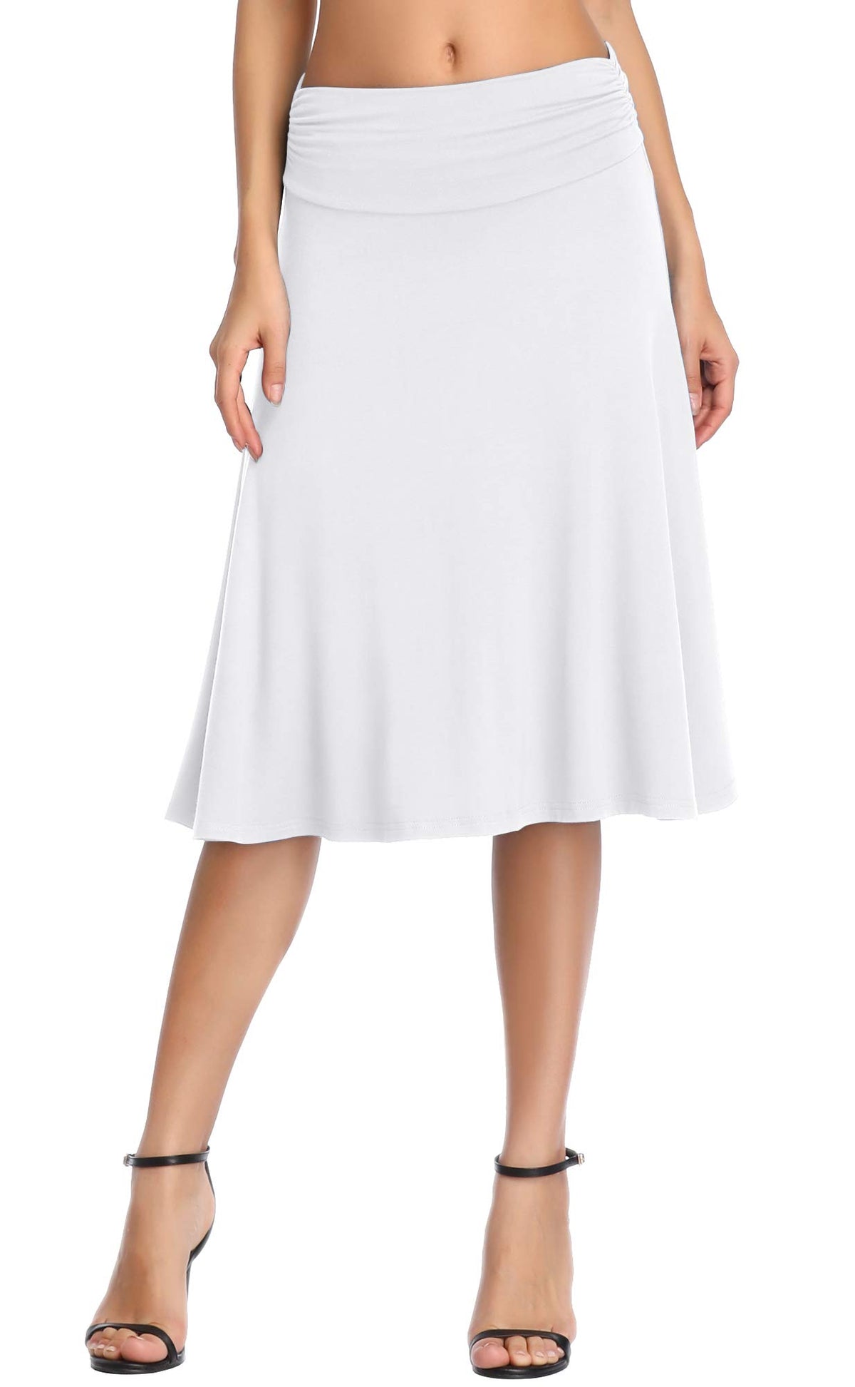 Urban CoCo Women's Ruched High Waist Knee Length Jersey A-Line Stretchy Flared Casual Skirt