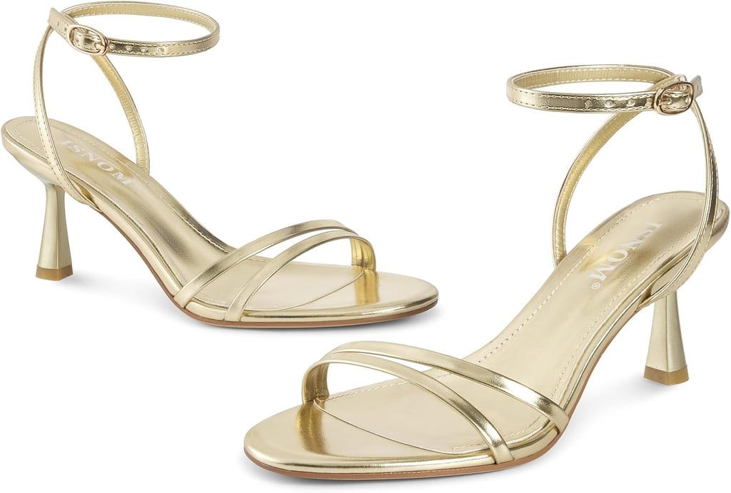 ISNOM Womens Sandals with Round Toe Ankle Strap