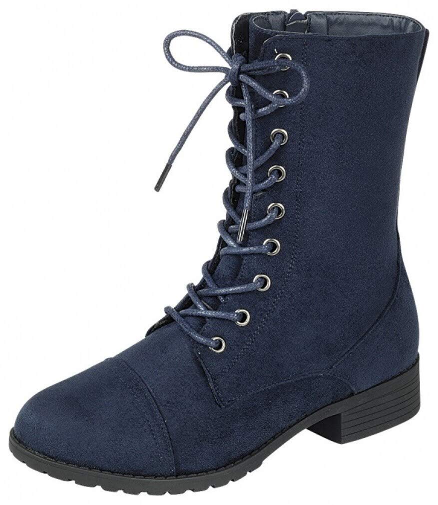 Forever Link Womens Round Toe Military Lace Up Knit Ankle Cuff Low Heel Combat Boots
