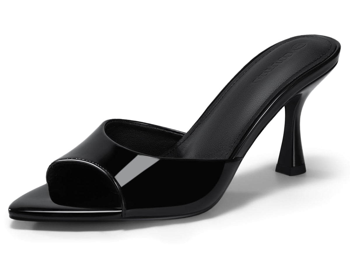 Coutgo Womens Kitten Heel Sandals Heeled Mules Pointed Open Toe High Heels