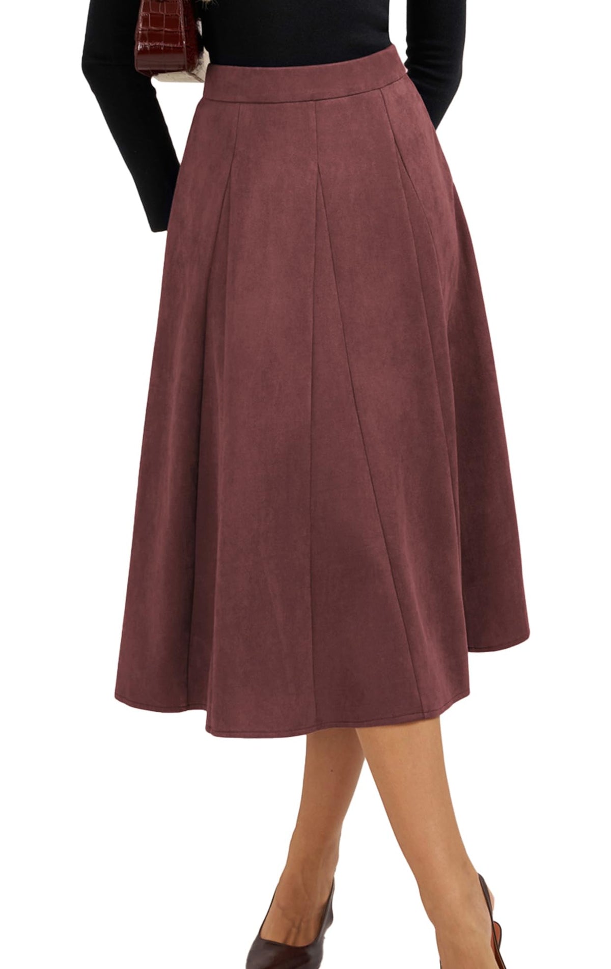 Belle Poque Women Suede Skirt High Waisted A Line Midi Skirts