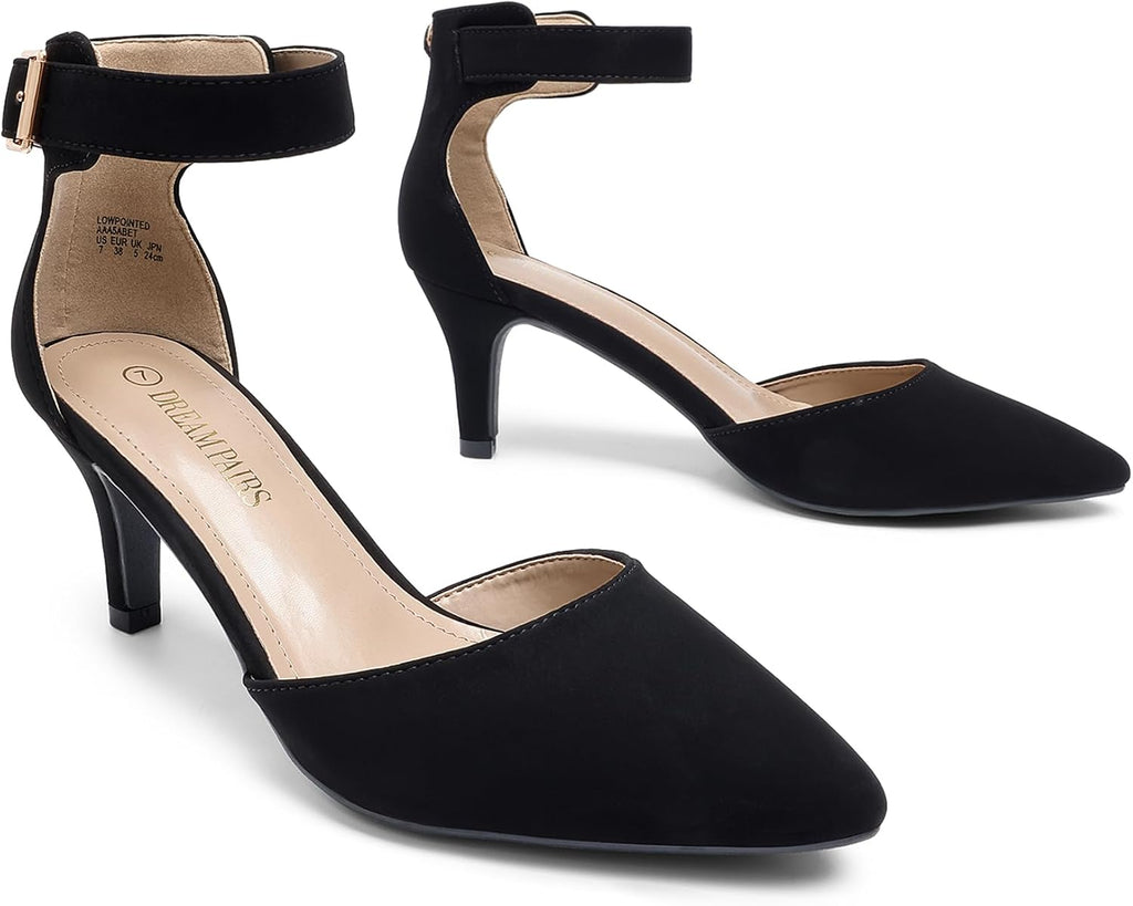 DREAM PAIRS Women's Kitten Heels Ankle Strap Pumps