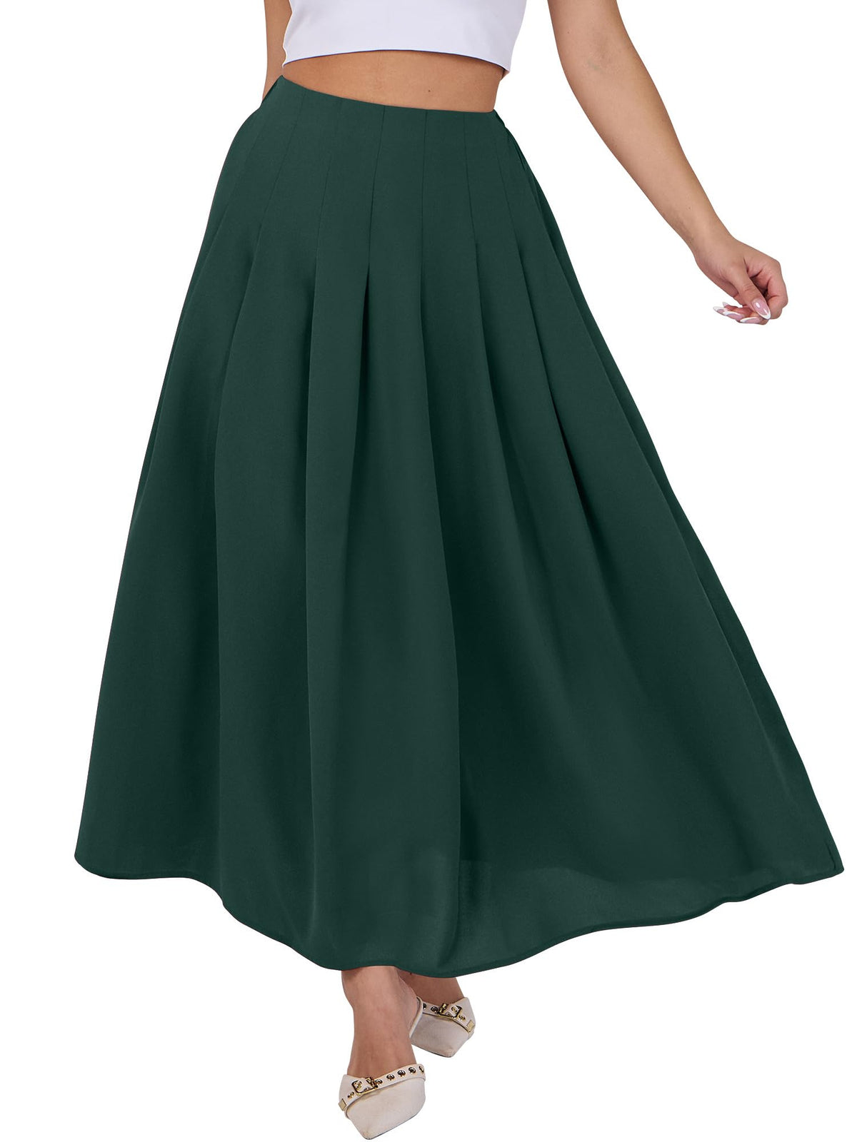 ANRABESS Womens Pleated Maxi Skirts High Waisted Ankle Length with Pockets
