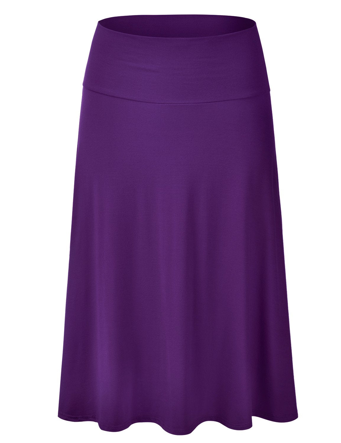 EIMIN Women's Solid Flared Lightweight Elastic Waist Classic Midi Skirt (S-3XL)
