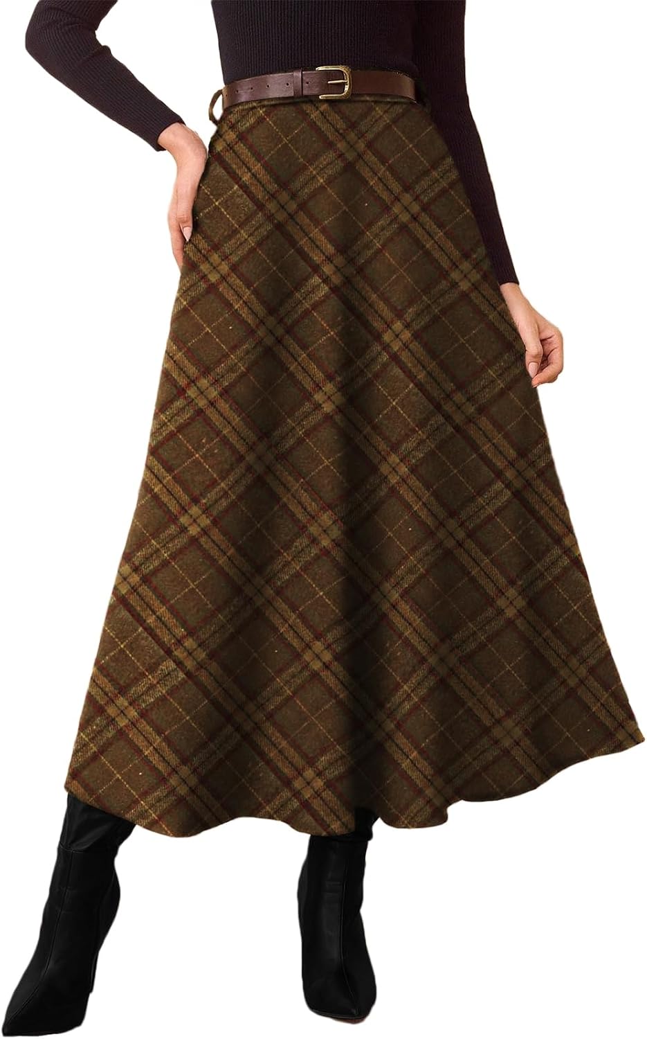Pink Queen Plaid Skirts for Women A Line High Waist Flared Tartan Skirts