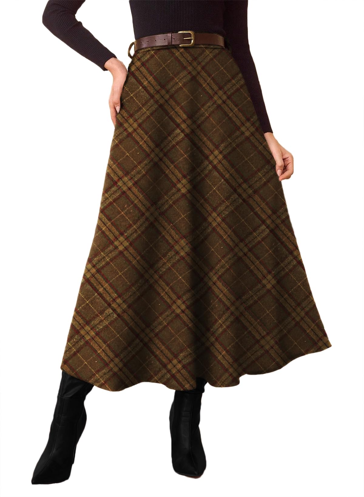 Pink Queen Plaid Skirts for Women A Line High Waist Flared Tartan Skirts