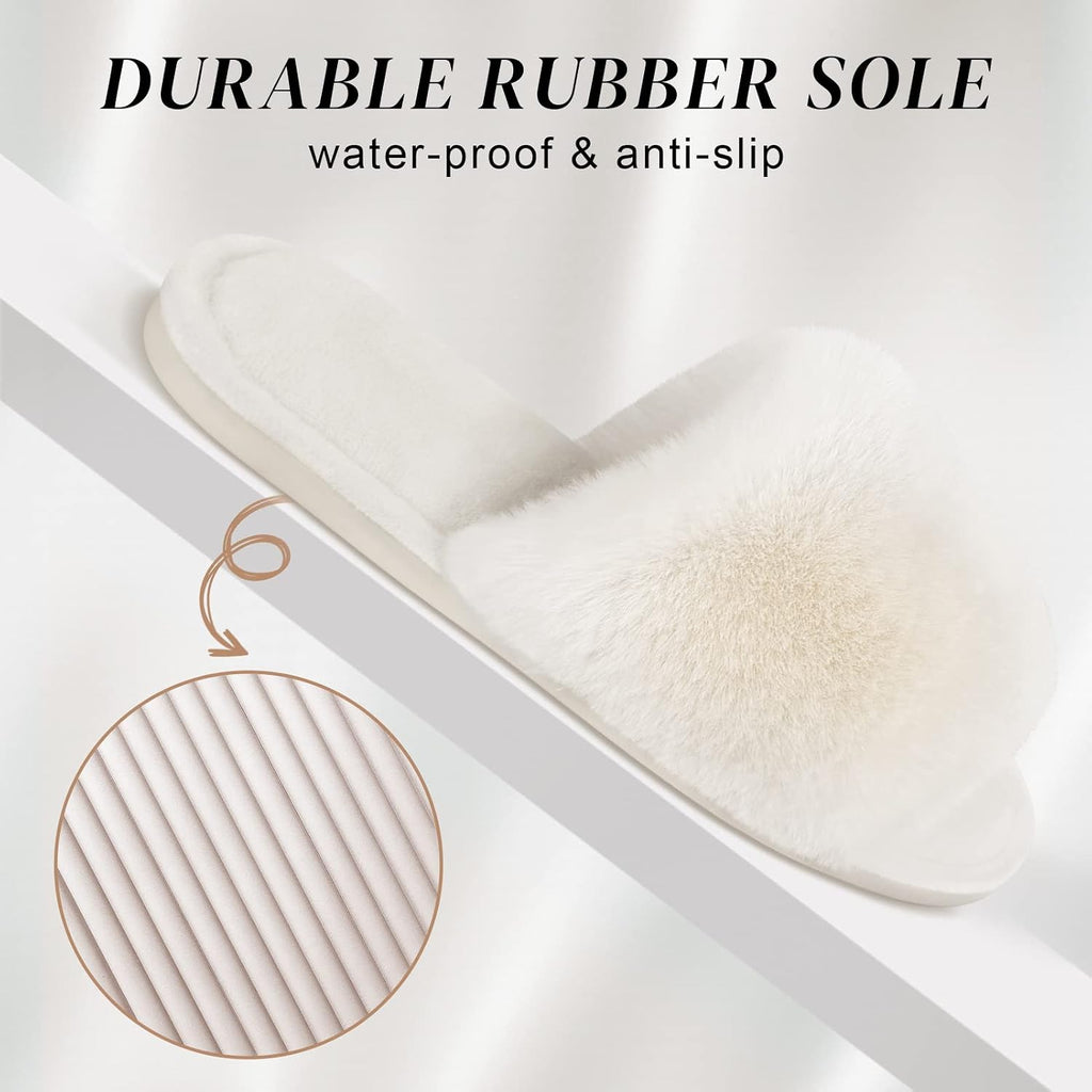 Parlovable Fuzzy Slippers for Women Open-Toe Slip On