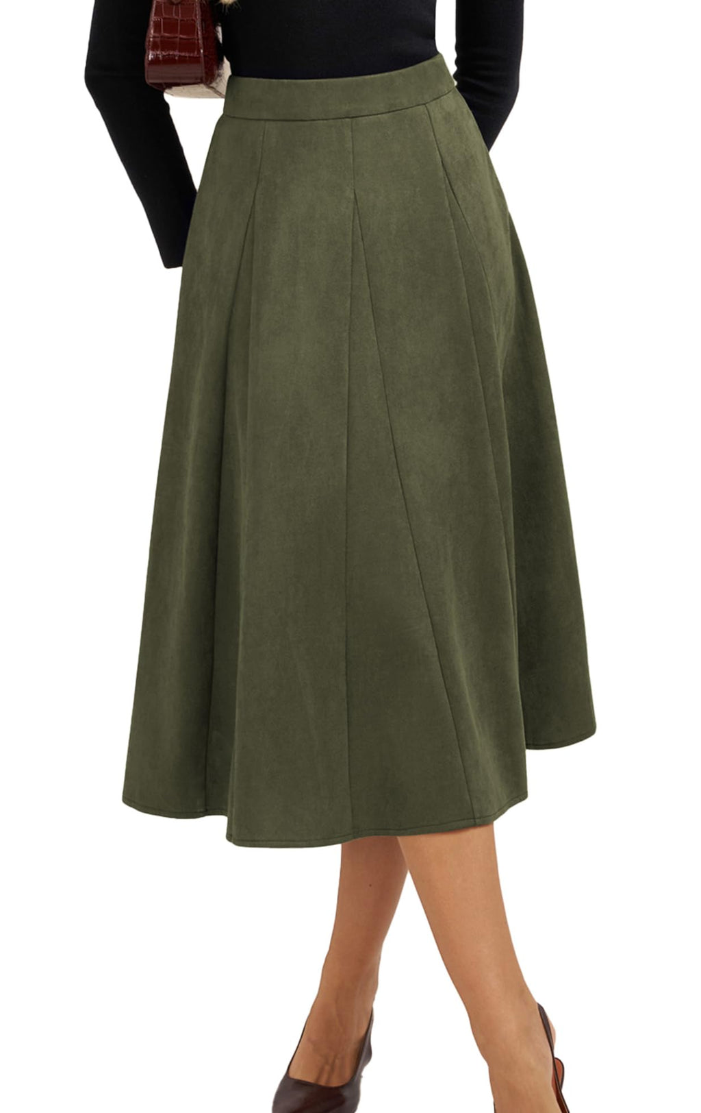 Belle Poque Women Suede Skirt High Waisted A Line Midi Skirts