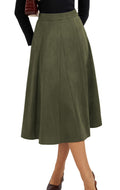 Belle Poque Women Suede Skirt High Waisted A Line Midi Skirts