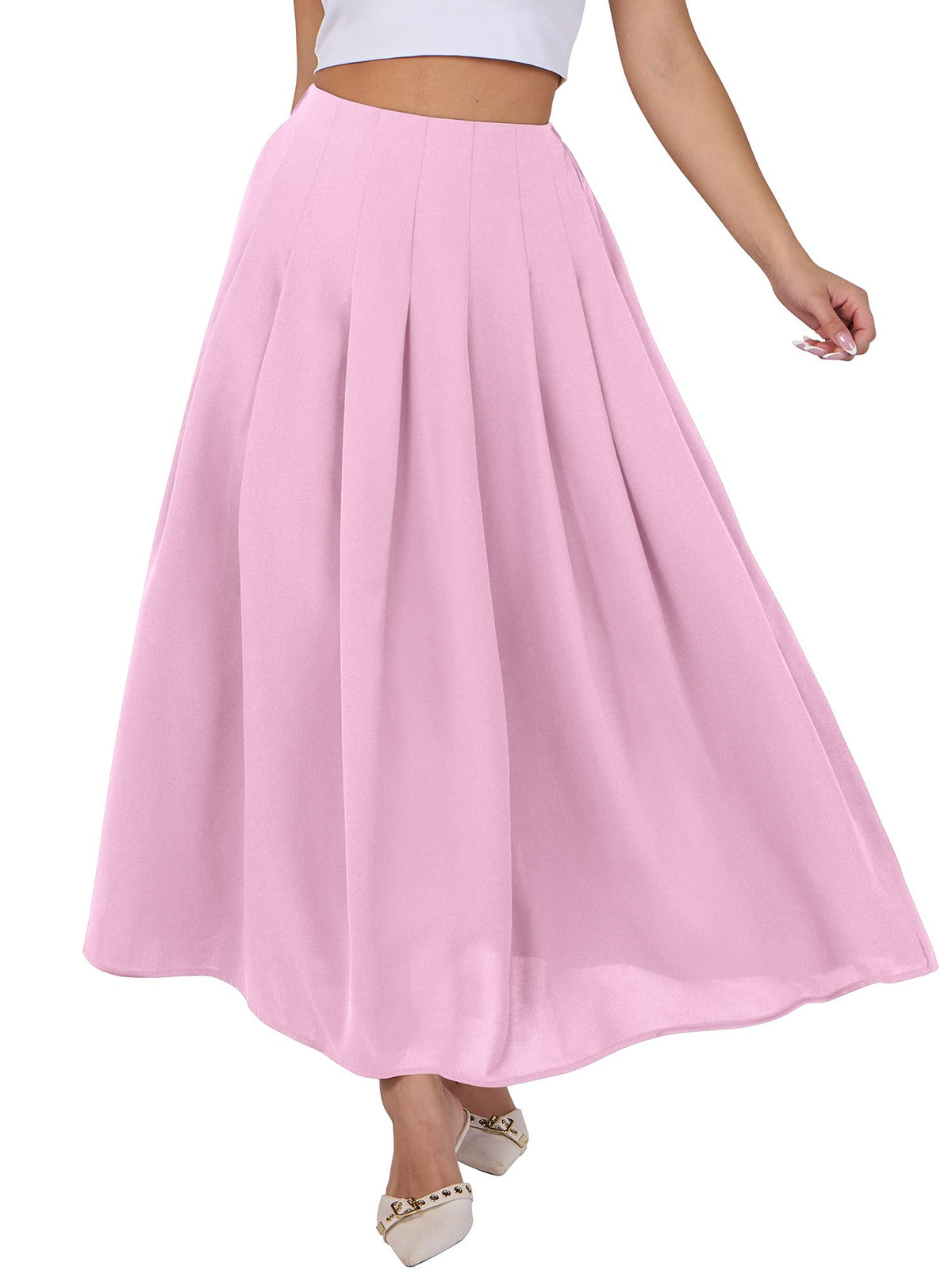 ANRABESS Womens Pleated Maxi Skirts High Waisted Ankle Length with Pockets