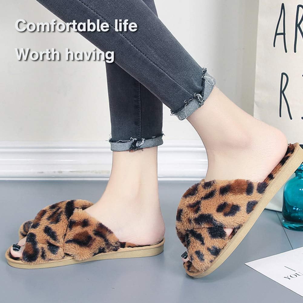 LZLER Women’s Cross Band Slippers, Soft Plush Fleece Lightweight Non Slip Open Toe Flip Flop Shoes House Indoor Outdoor Fur Fuzzy Slippers