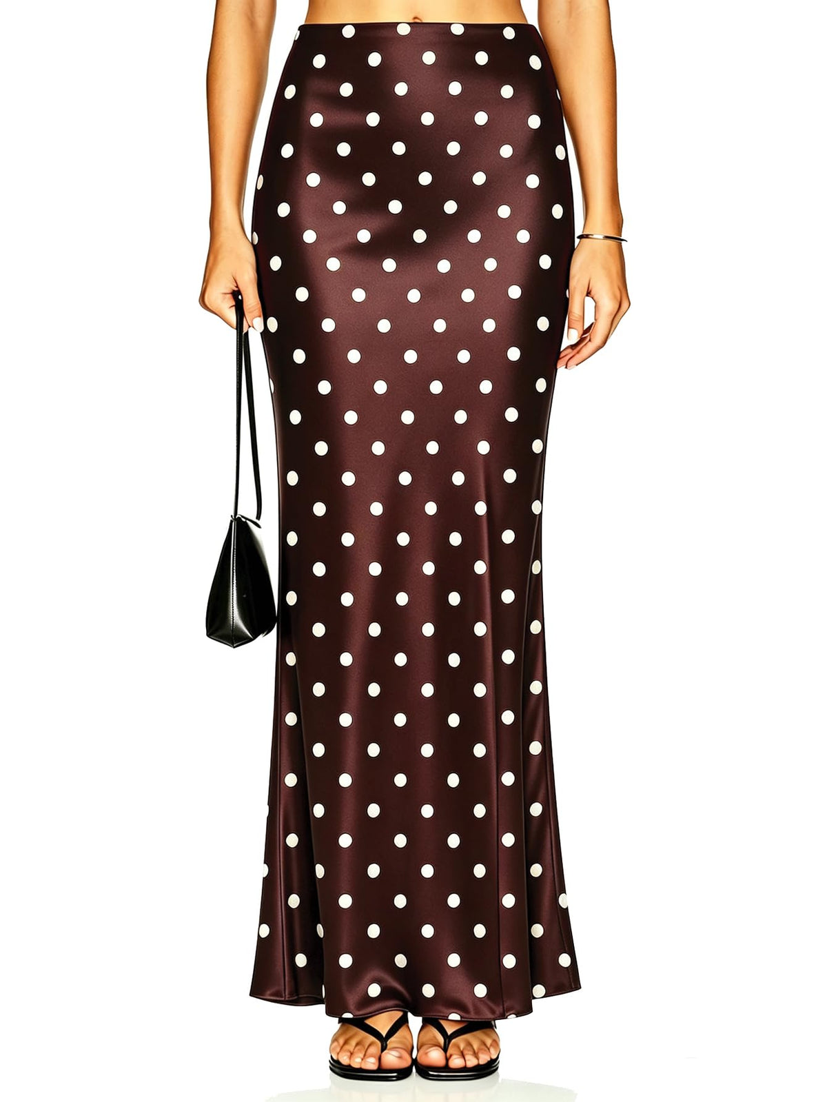 Women's Satin Silk Maxi Skirt Polka Dots High Elastic Waisted Flowy Silk Long Skirts for Women