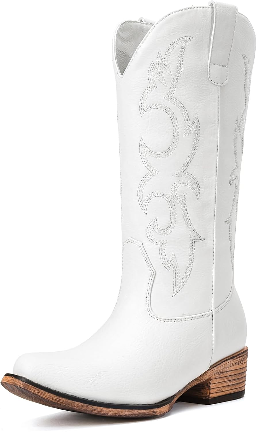 Choiran Cowboy Boots for Women - Mid Calf Cowgirl Boots Western Chunky Heel Pointed Toe Boot with Retro Embroidery, Country Concert Outfit Essentials for Rodeo Festival