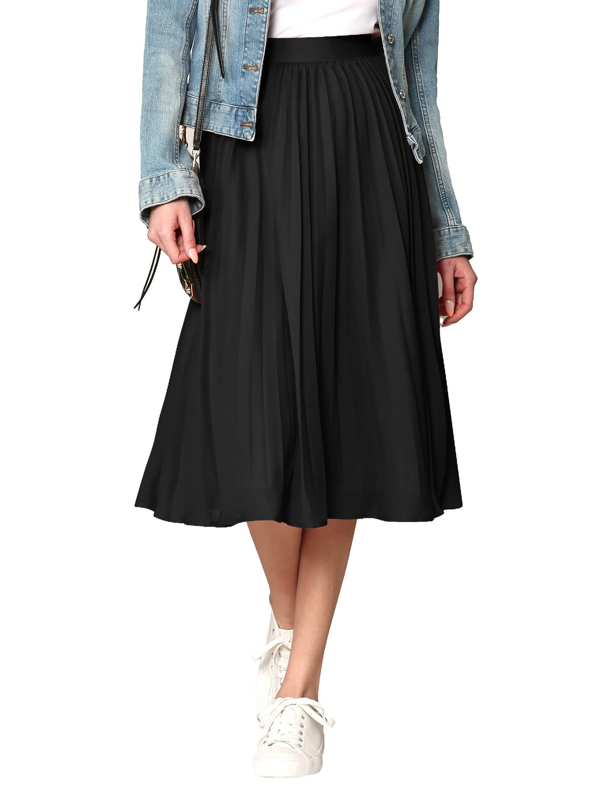 Made By Johnny Women's High Elastic Waist Pleated Mid A-Line Swing Skirt