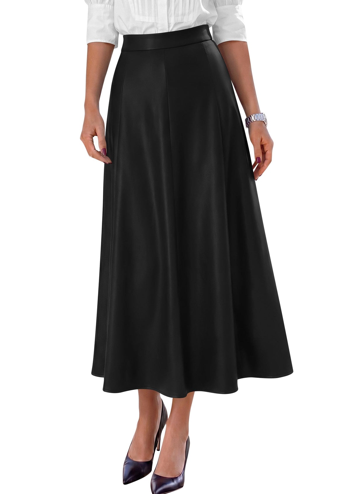 PRETTYGARDEN Womens Faux Leather High Waisted Midi Skirt