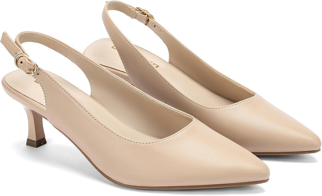 DOBOLIN Womens Slingback Kitten Heels Pointed Toe Low Heel Pumps