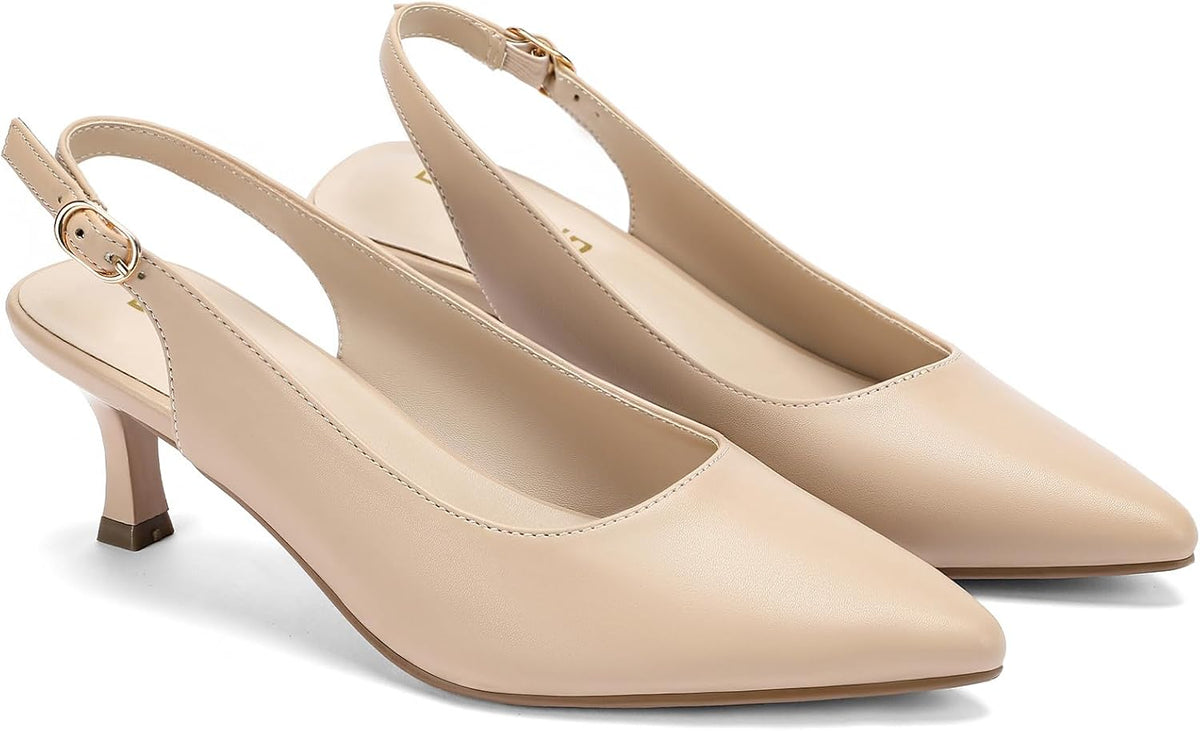 DOBOLIN Womens Slingback Kitten Heels Pointed Toe Low Heel Pumps