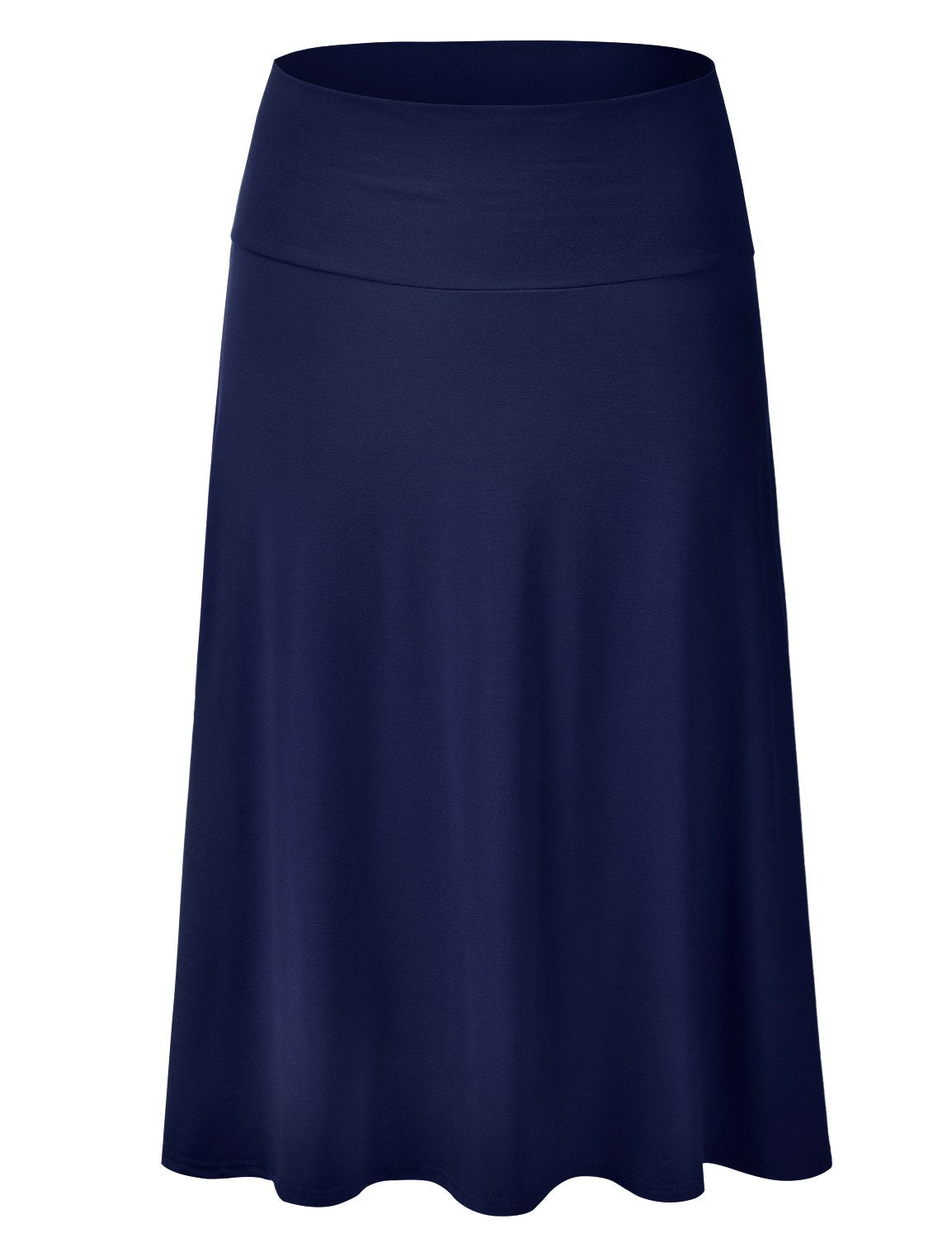 EIMIN Women's Solid Flared Lightweight Elastic Waist Classic Midi Skirt (S-3XL)