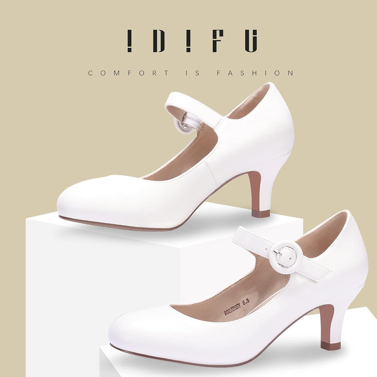 IDIFU Women's Mary Jane Dress Shoes Low Kitten Heels Pumps