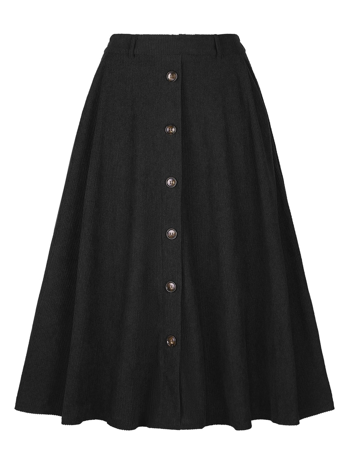 Allegra K Corduroy Skirt for Women Button Front High Waist Vintage Stretch A-Line Flared Casual Midi Skirts with Pockets