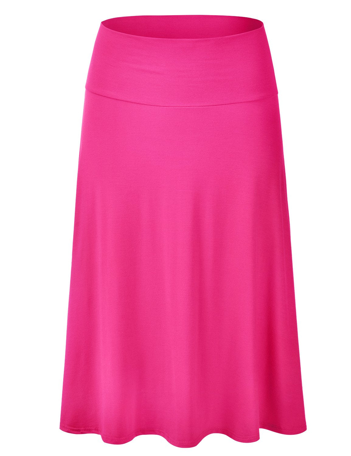 EIMIN Women's Solid Flared Lightweight Elastic Waist Classic Midi Skirt (S-3XL)