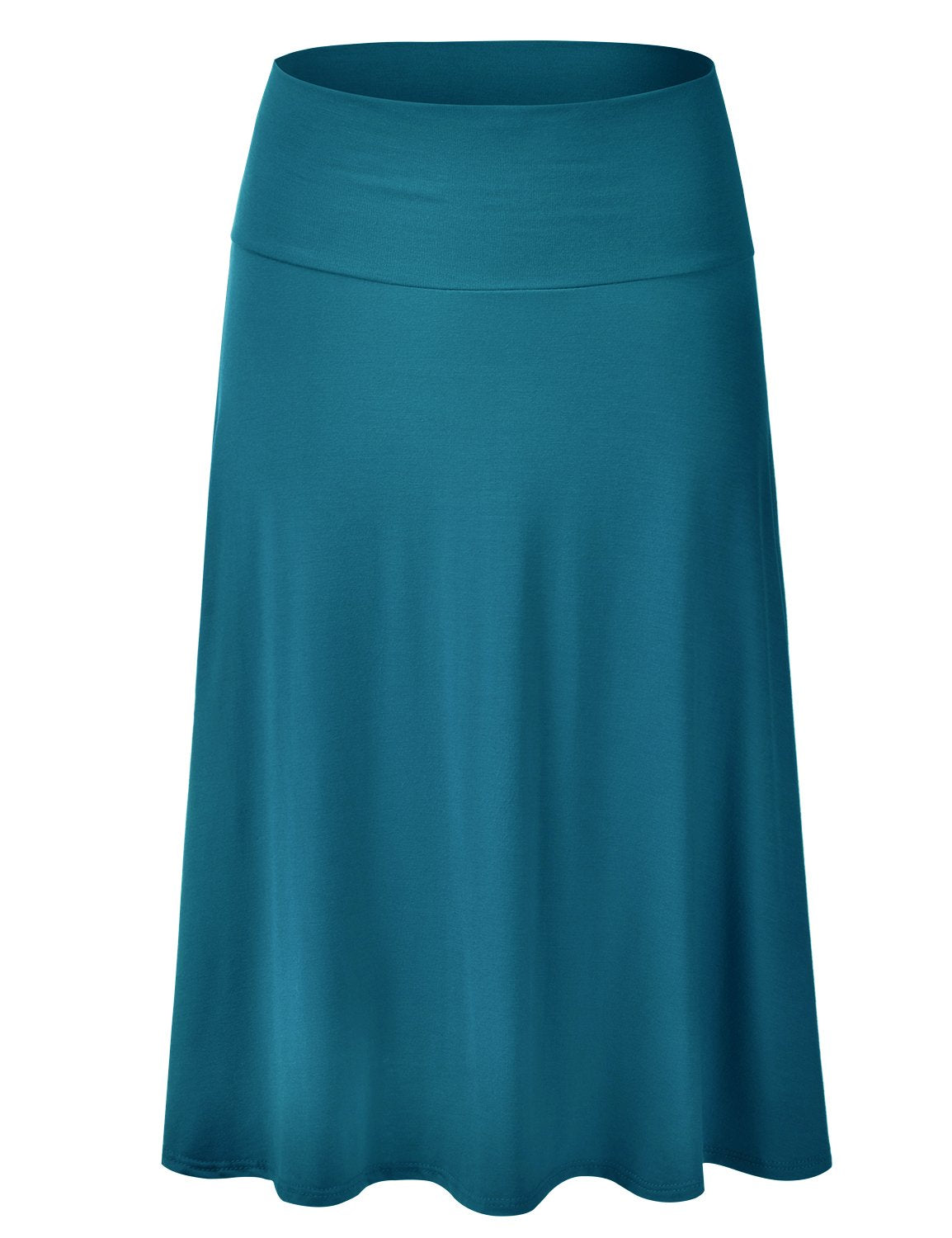 EIMIN Women's Solid Flared Lightweight Elastic Waist Classic Midi Skirt (S-3XL)