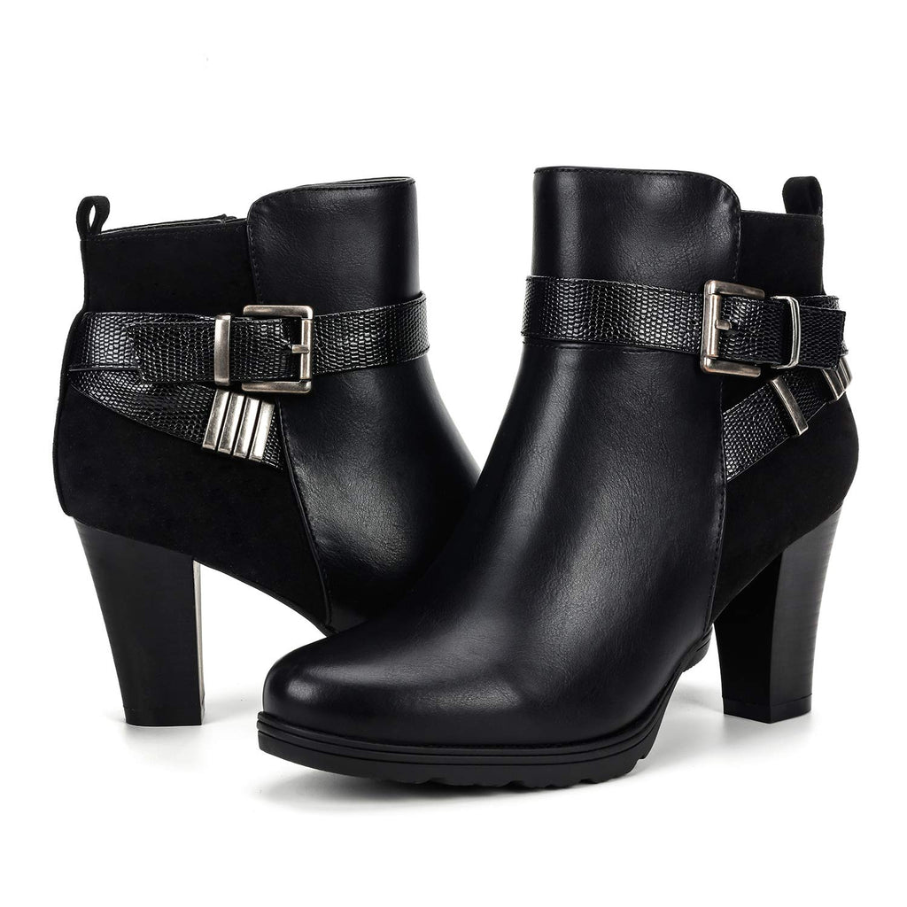 mysoft Women's Chunky Stacked Heel Ankle Boots Zipper Buckle Booties
