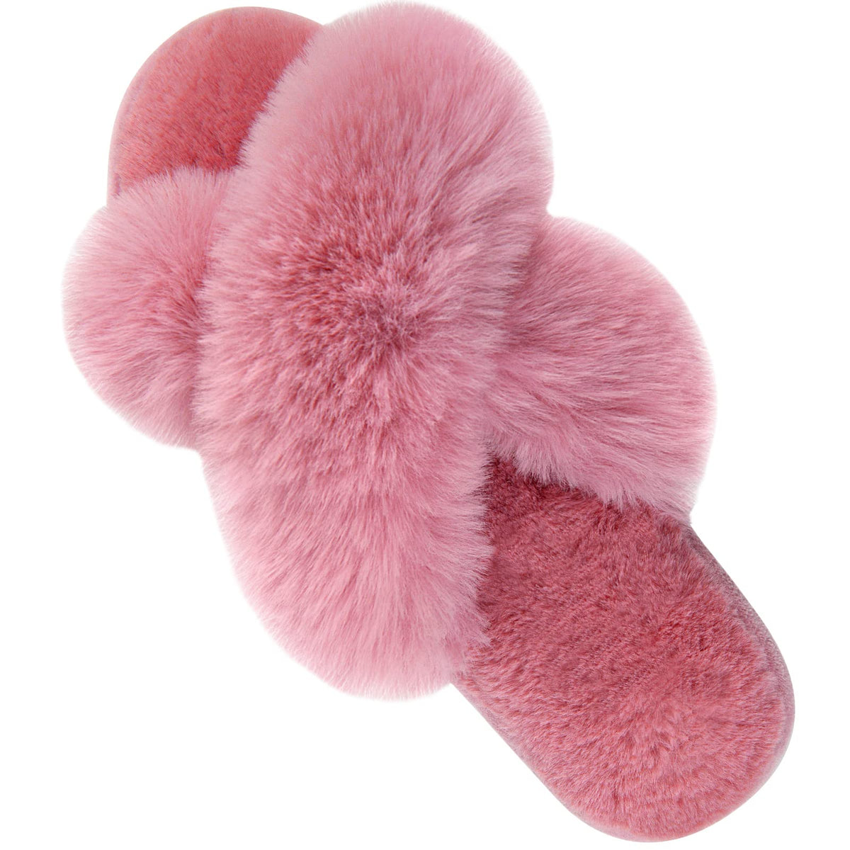 Parlovable Women's Cross Band Slippers Fuzzy Open-Toe Memory Foam