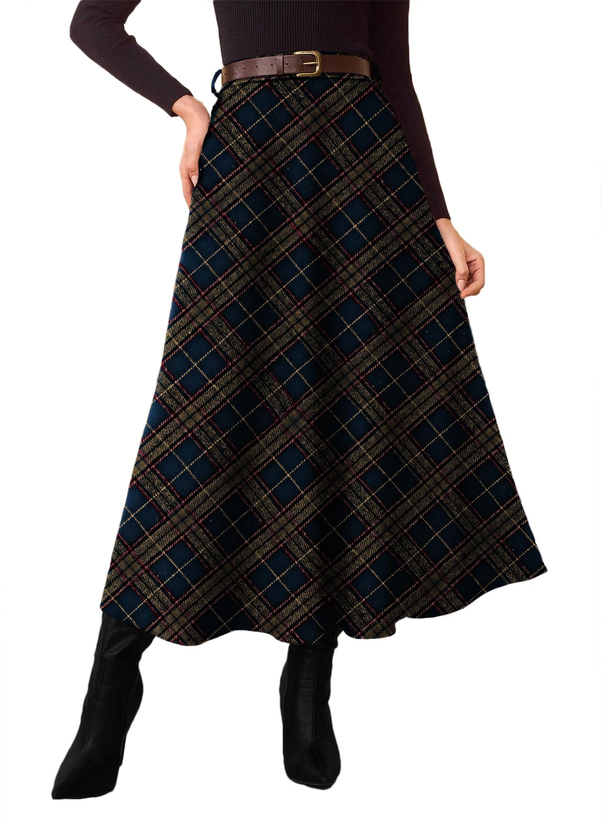 Pink Queen Plaid Skirts for Women A Line High Waist Flared Tartan Skirts