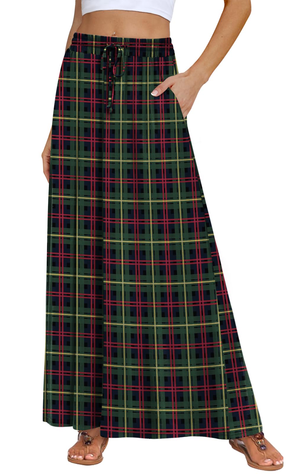 DB MOON Womens Maxi Skirt 2026 Casual Flowy Elastic High Waist Long Skirts with Pockets
