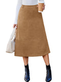 Simplee Womens Faux Suede Midi Skirts 2026 Fall Outfits Long A Line Skirt