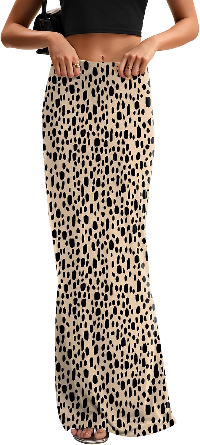 KIFOVEN Women's High Waist Elastic Flare Sexy Bodycon Basic Slim Maxi Skirt