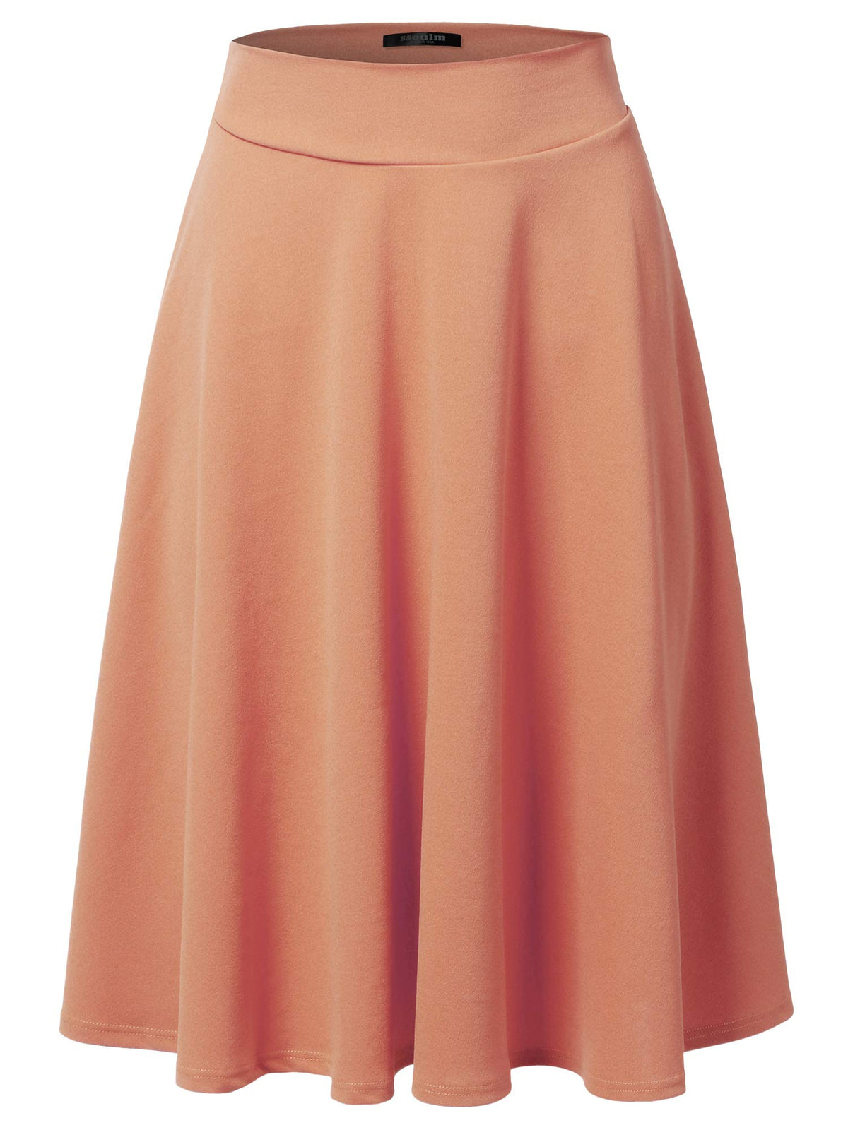 SSOULM A-Line Midi Skirt - Made in USA - Stretchy High Waisted Flare Skirts with Plus Size