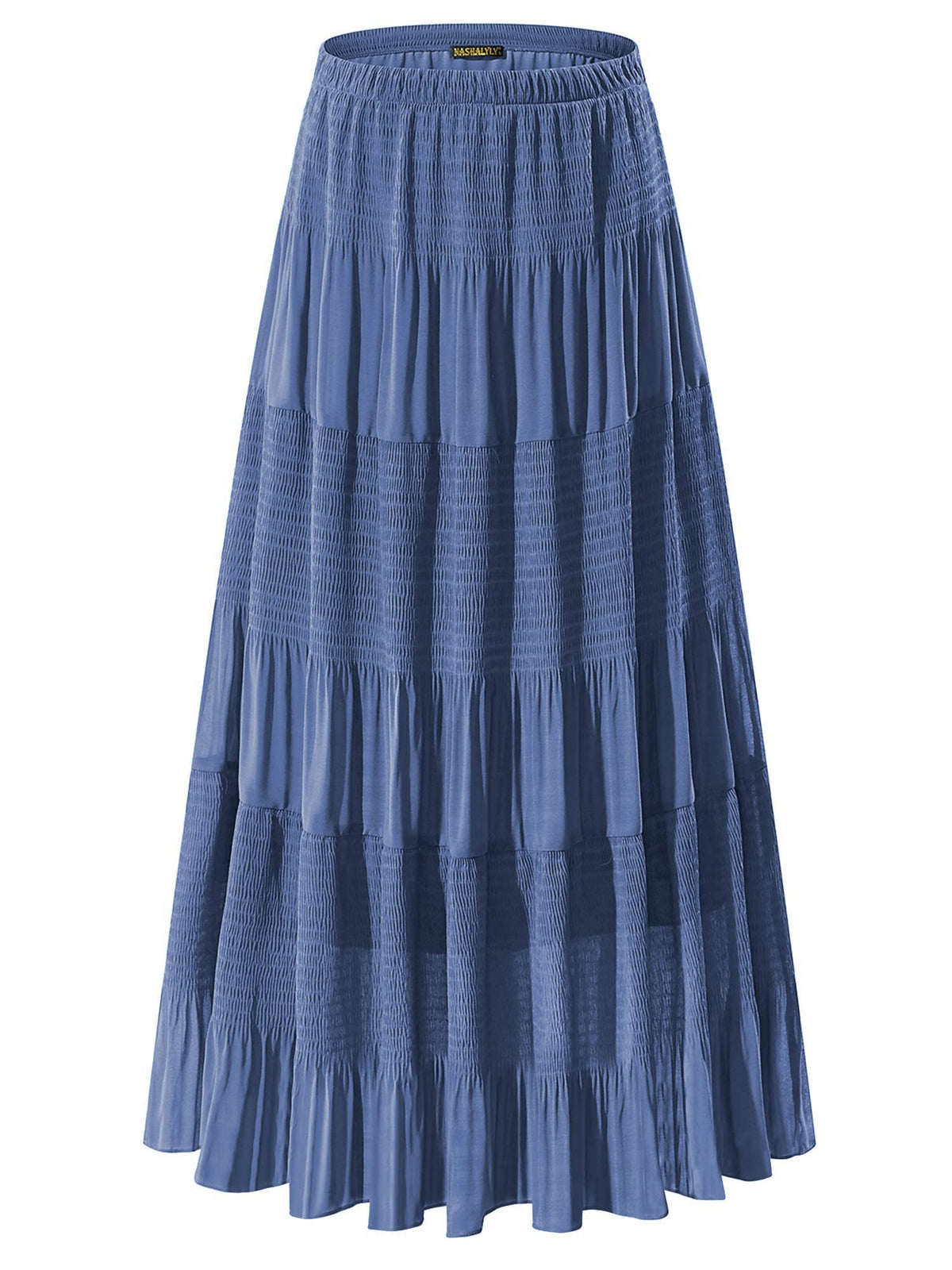 NASHALYLY Women's Chiffon Elastic High Waist Pleated A-Line Maxi Skirts