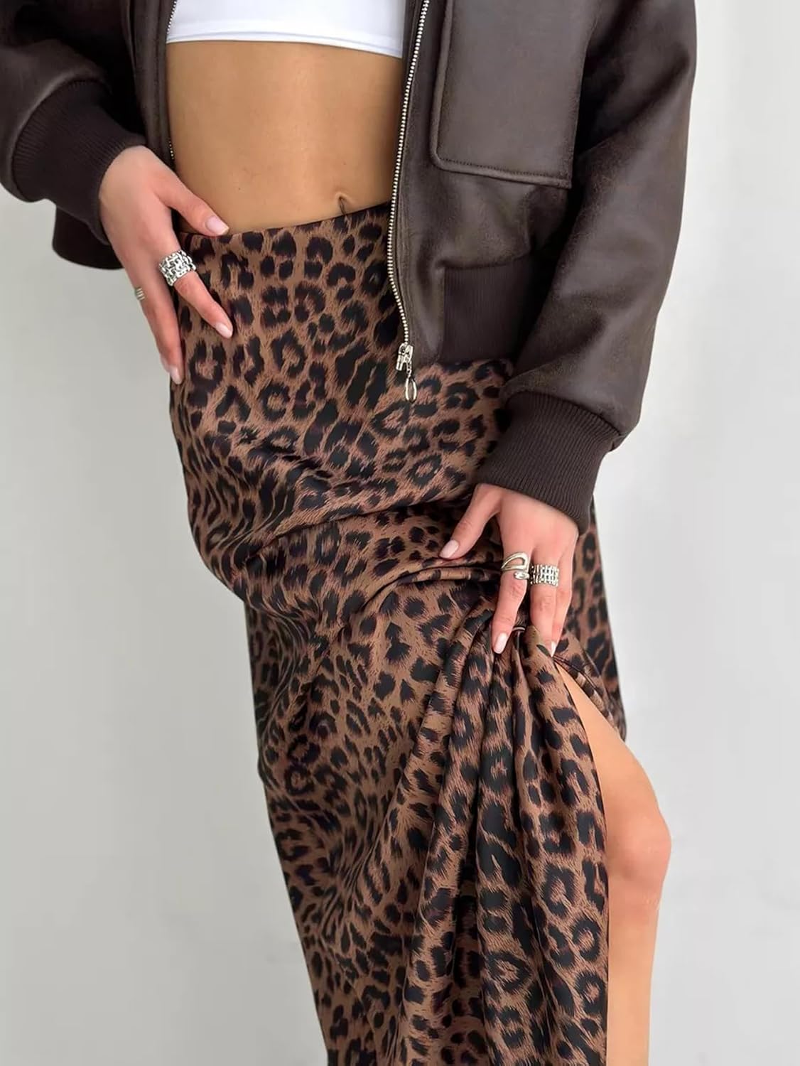Women's Satin Silk Maxi Skirt Polka Dots High Elastic Waisted Flowy Silk Long Skirts for Women