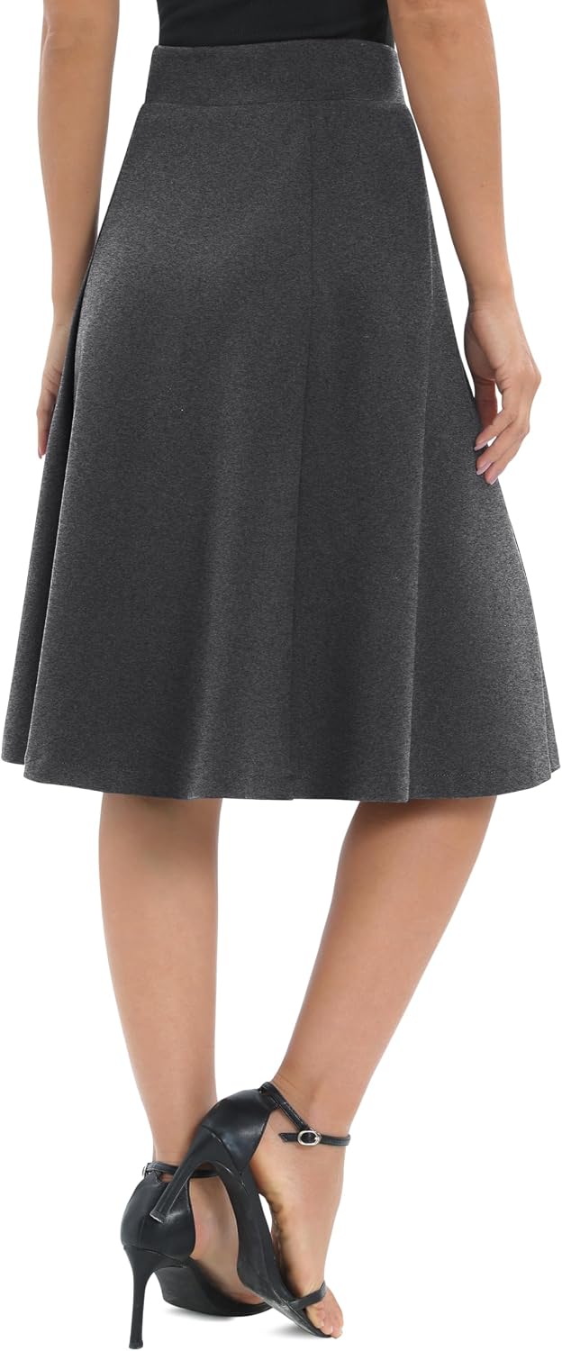 Urban CoCo Women's A-Line Elastic High Waist Flare Work Midi Knee Length Stretchy Skirt
