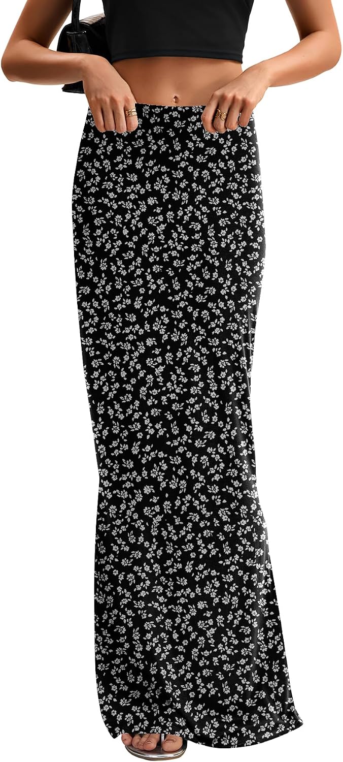 KIFOVEN Women's High Waist Elastic Flare Sexy Bodycon Basic Slim Maxi Skirt
