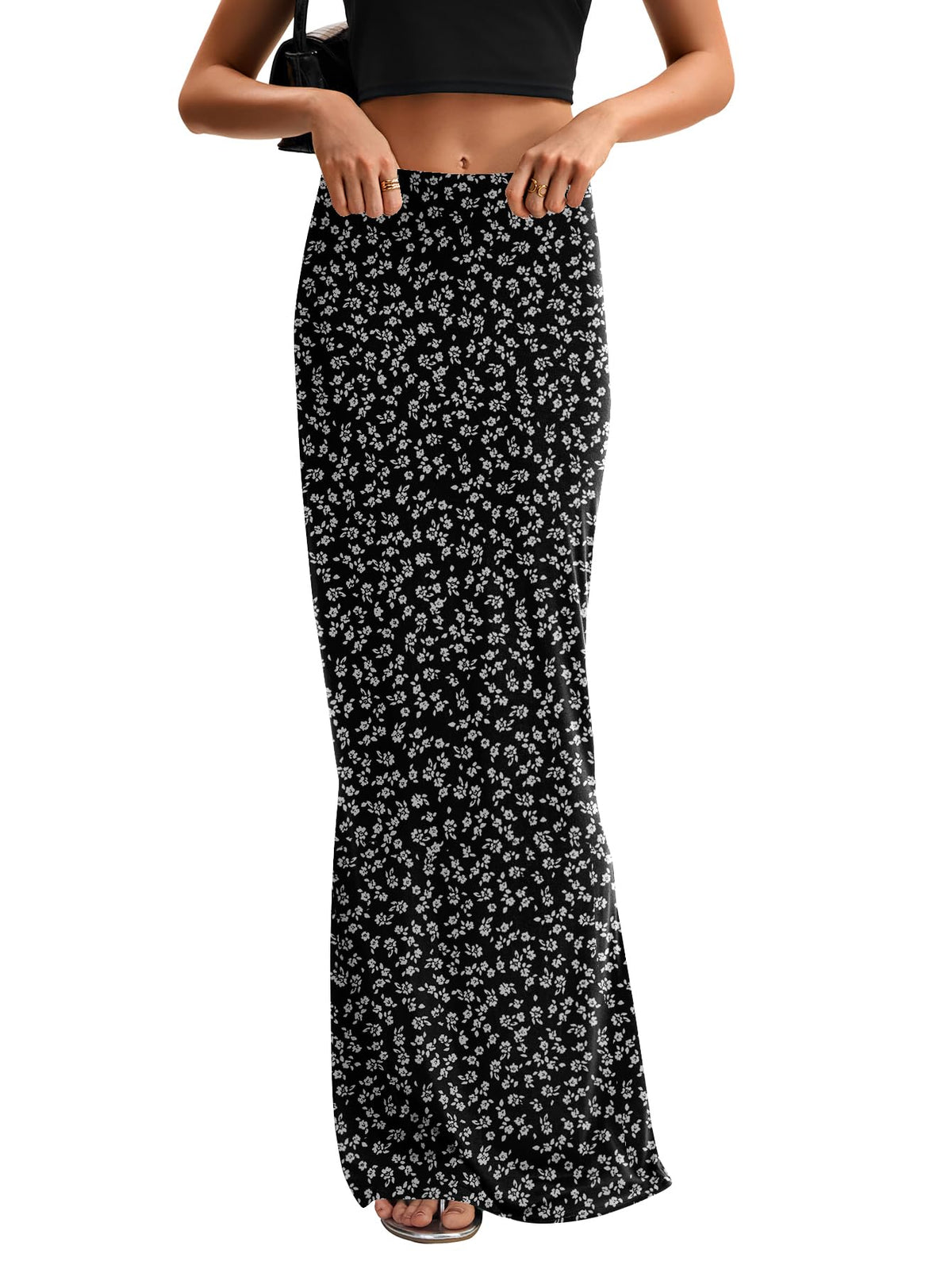 KIFOVEN Women's High Waist Elastic Flare Sexy Bodycon Basic Slim Maxi Skirt