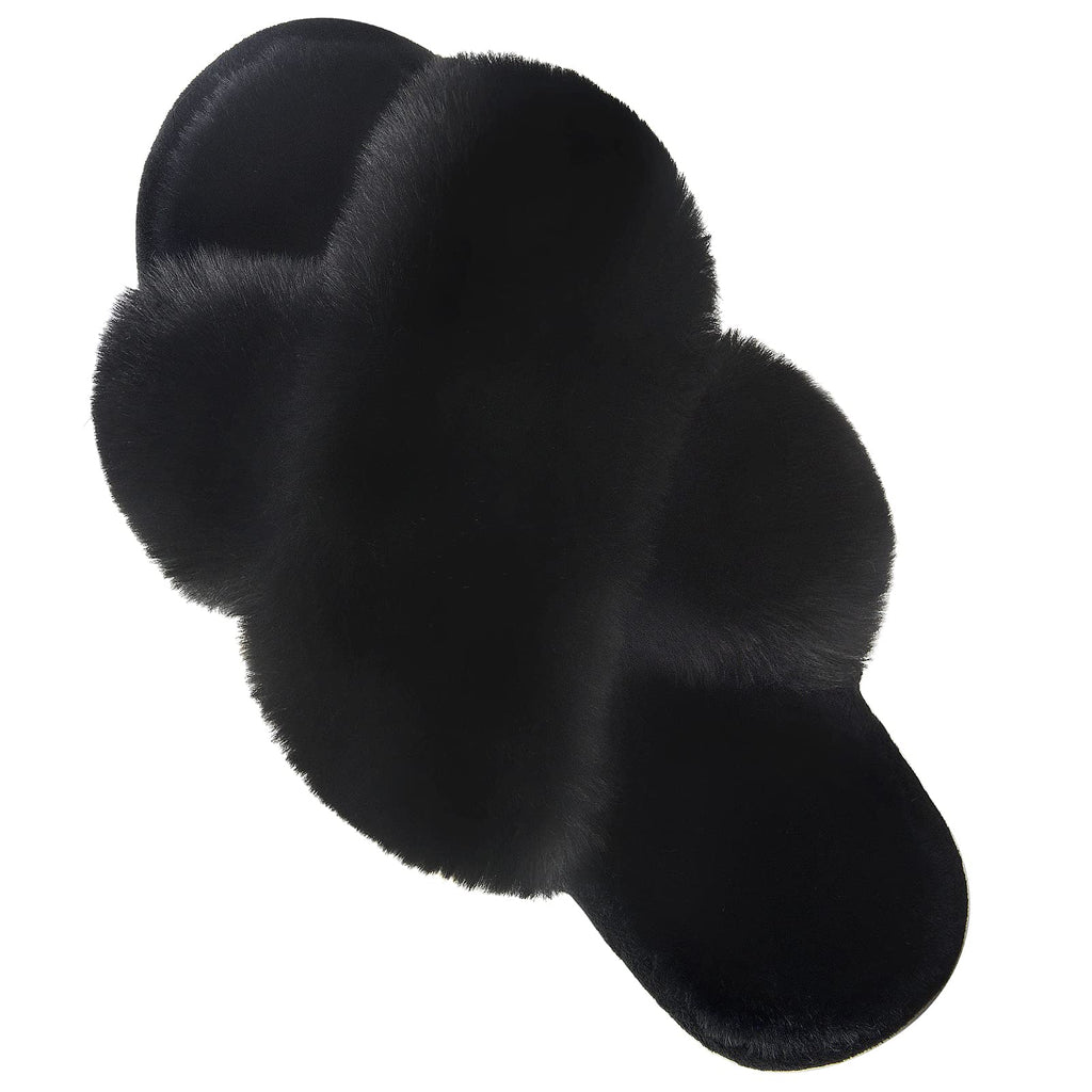 Parlovable Women's Cross Band Slippers Fuzzy Open-Toe Memory Foam