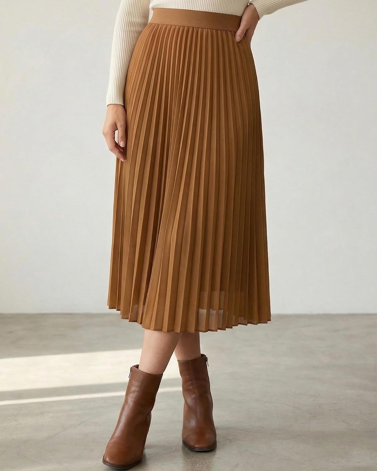 Shestellar Pleated Midi Skirt for Women Outfits Chiffon A-Line