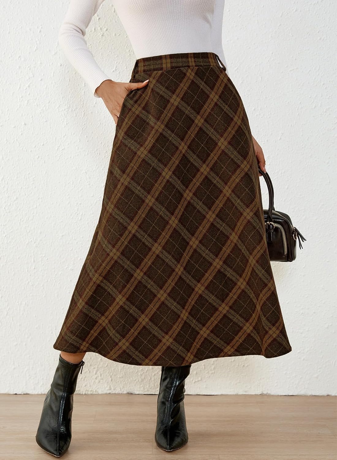 Pink Queen Plaid Skirts for Women A Line High Waist Flared Tartan Skirts