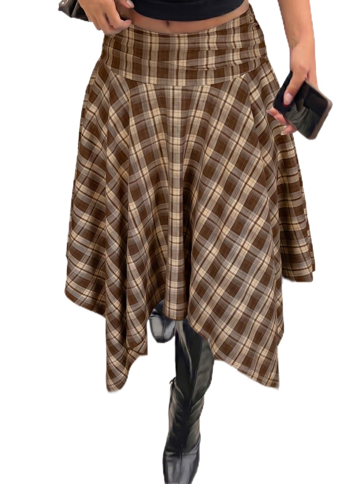 Acelitt Women’s Plaid Midi Skirt