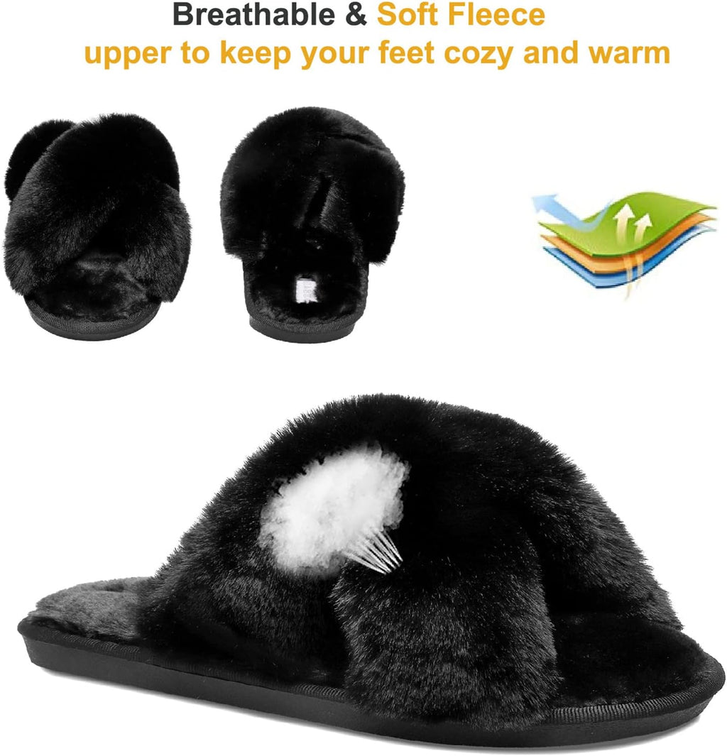 JIASUQI Womens Slippers Fuzzy Fluffy House Slippers for Women House Shoes