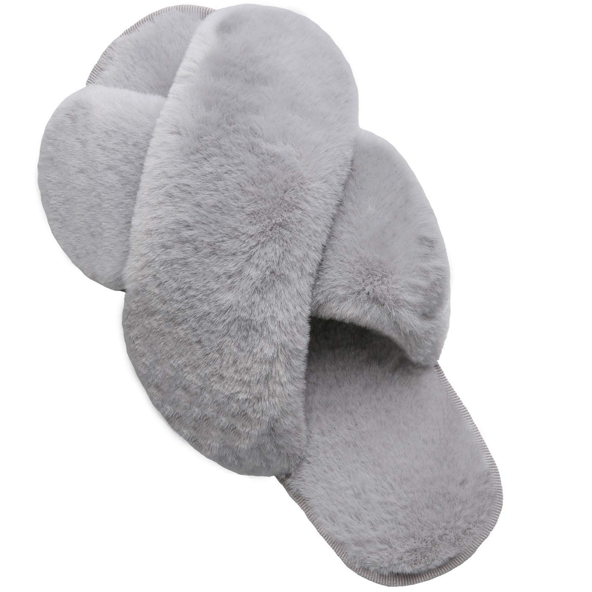 LZLER Women’s Cross Band Slippers, Soft Plush Fleece Lightweight Non Slip Open Toe Flip Flop Shoes House Indoor Outdoor Fur Fuzzy Slippers